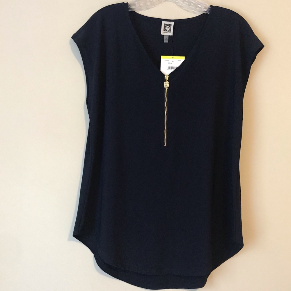 Anne Klein Navy Blue Sleeveless Zipper Blouse, NWT